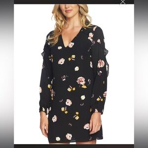 $119  1. State black floral V neck long sleeve shift dress with ruffle detail XL